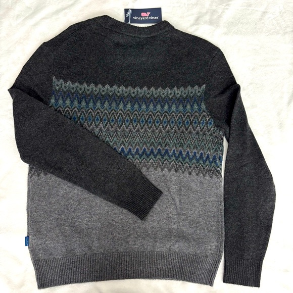 VINEYARD VINES Men'sFair Isle Crew Charcoal Heather Long Sleeve Sweater--S - Picture 6 of 11